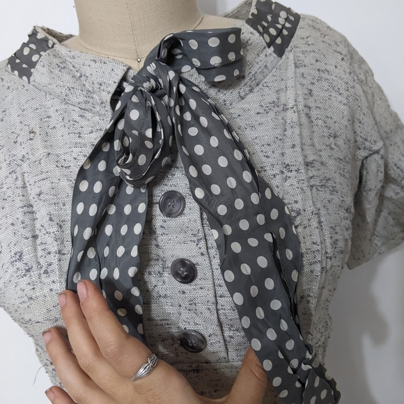 (3) vtg 1940s / 1950s  misty french country grey day dress - Picture 3 of 6